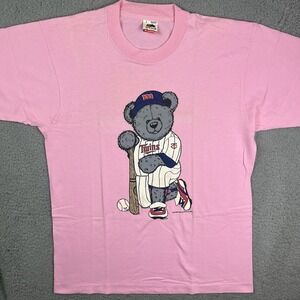 Vintage 80s Minnesota Twins Teddy Bear T‎ Shirt MLB Baseball Pink Size Large